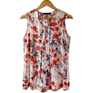 ROSE & OLVE Chiffon Floral Blouse Keyhole Pleated Sleeveless SIZE Medium